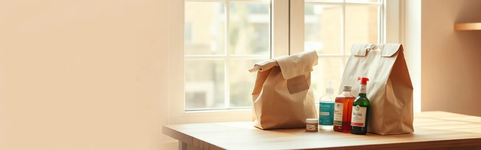 Sacola de papel com produtos de farmácia